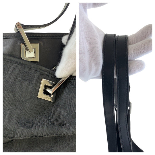 GUCCI Tote Bag 31243 GG canvas, leather Black SilverMetal Tote Bag Shoulder Bag Women Used Authentic
