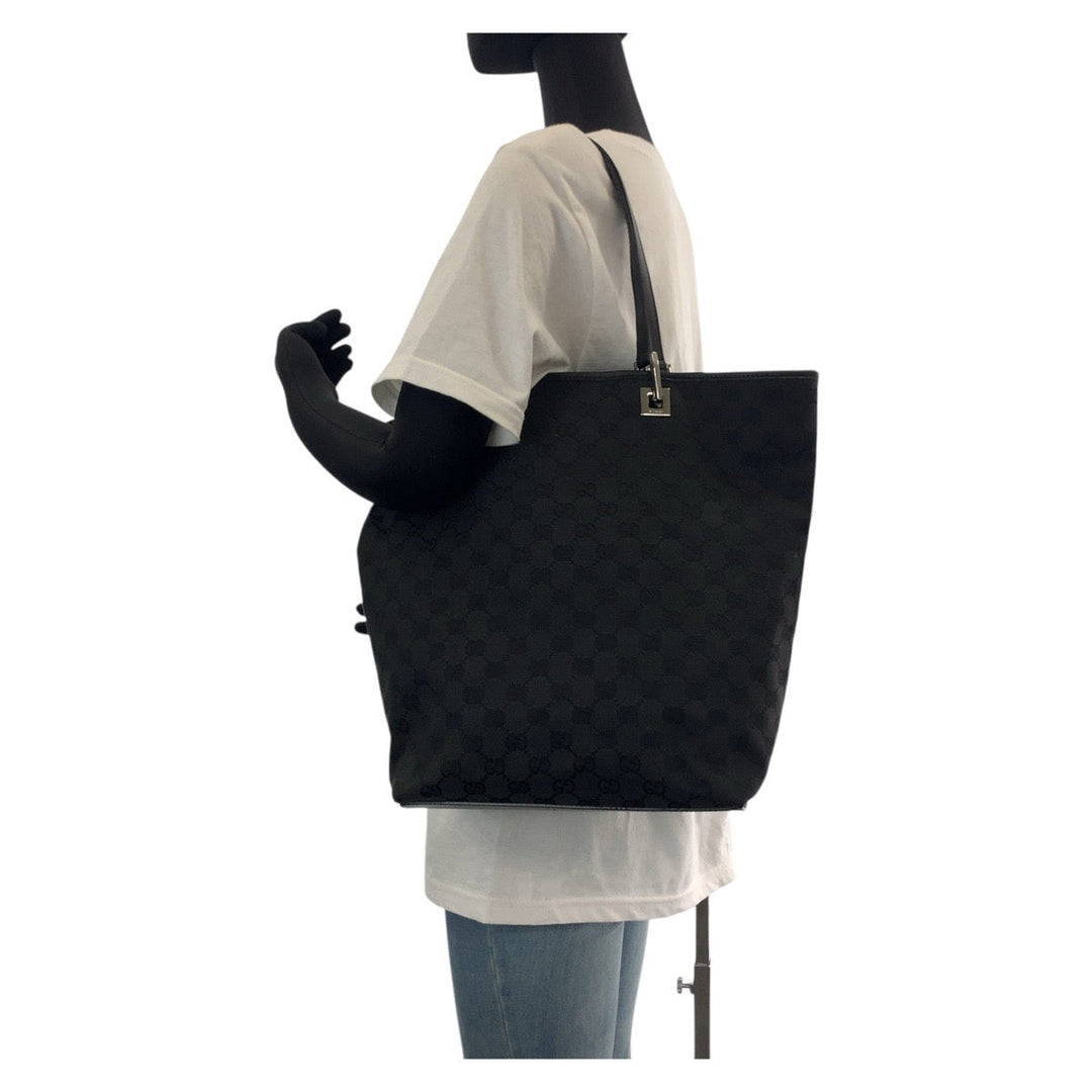 GUCCI Tote Bag 31243 GG canvas, leather Black SilverMetal Tote Bag Shoulder Bag Women Used Authentic