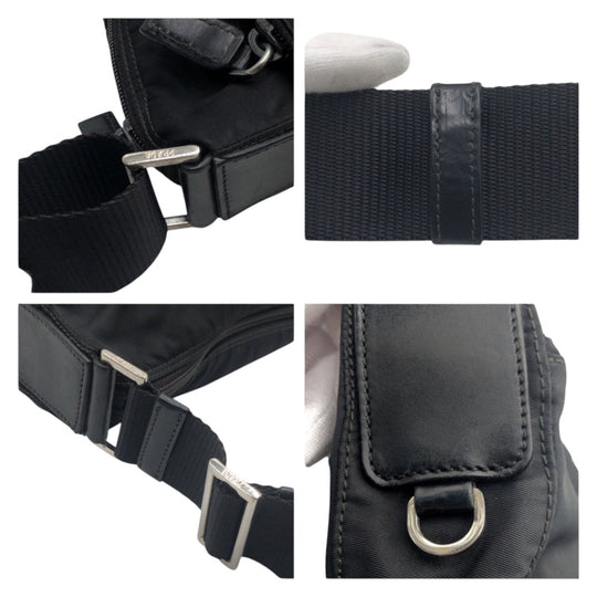 PRADA Shoulder Bag Nylon Black SilverMetal Shoulder Bag Test Triangle With logo mens Used Authentic
