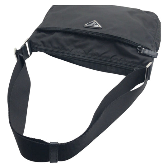 PRADA Shoulder Bag Nylon Black SilverMetal Shoulder Bag Test Triangle With logo mens Used Authentic