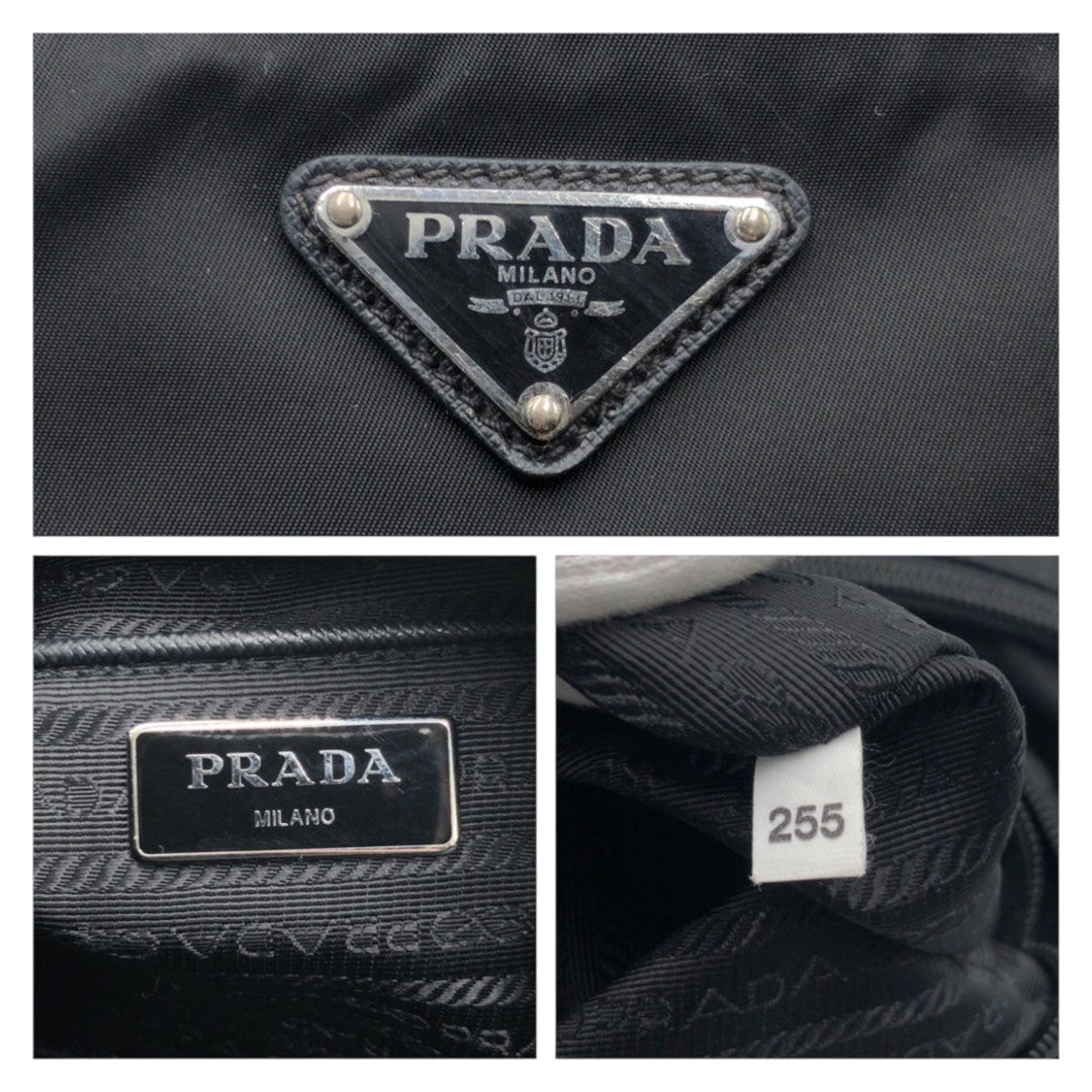 PRADA Shoulder Bag Nylon Black SilverMetal Shoulder Bag Test Triangle With logo mens Used Authentic