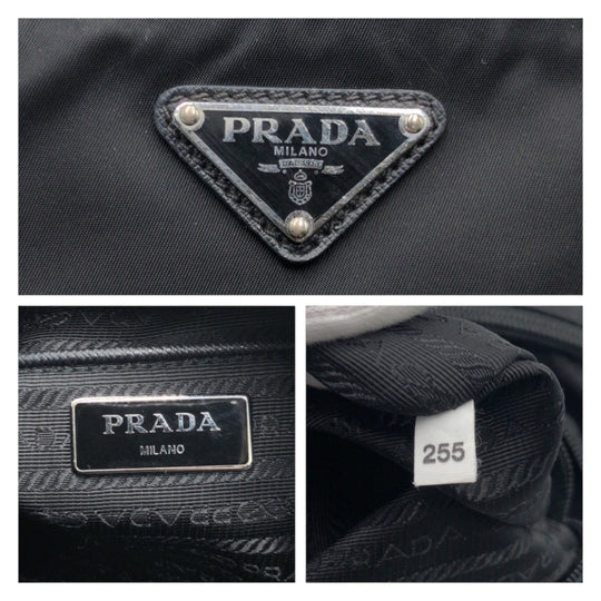 PRADA Shoulder Bag Nylon Black SilverMetal Shoulder Bag Test Triangle With logo mens Used Authentic
