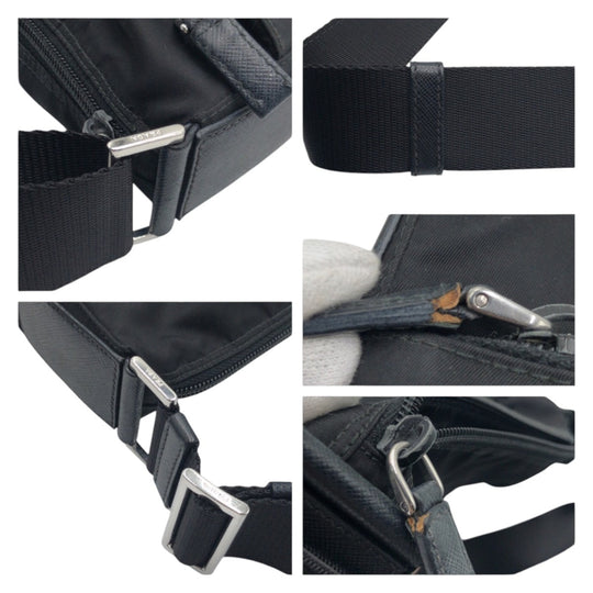 PRADA Shoulder Bag Nylon Black SilverMetal Shoulder Bag Test Triangle With logo mens Used Authentic