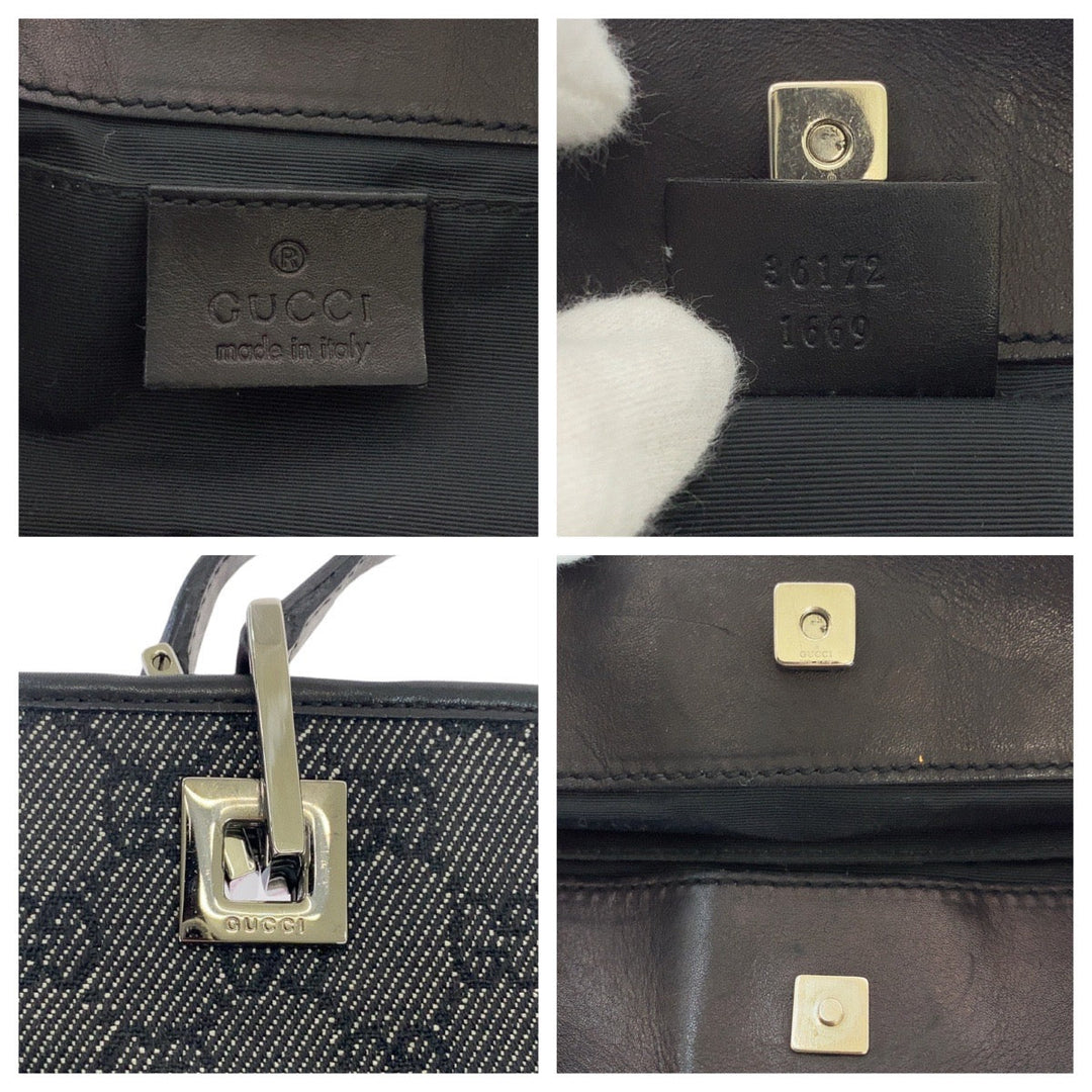 GUCCI Tote Bag 36172 GG canvas, leather black Tote Bag handbag Women Used Authentic