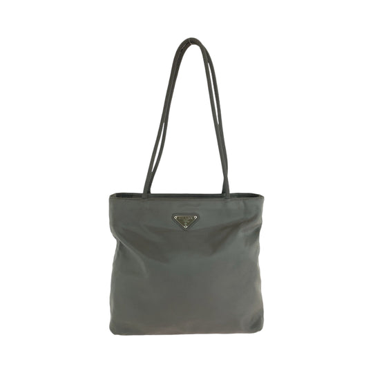 PRADA Tote Bag Nylon gray Tote Bag handbag Test Triangle With logo Women Used Authentic