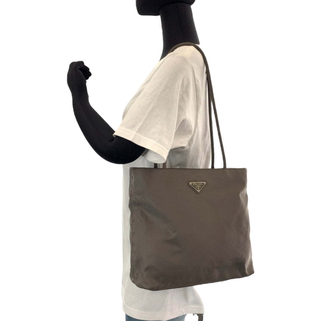 PRADA Tote Bag Nylon gray Tote Bag handbag Test Triangle With logo Women Used Authentic