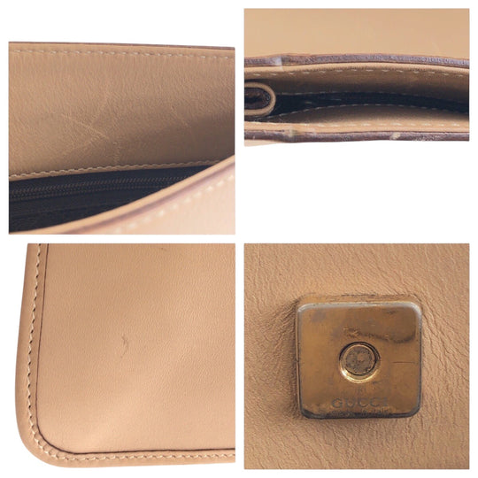 GUCCI Shoulder Bag 91762 leather beige Shoulder Bag pochette Women Used Authentic