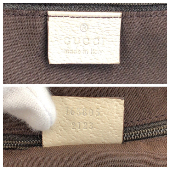 GUCCI Tote Bag 163805 GG canvas, leather Beige white Tote Bag Shoulder Bag Pretty Women Used Authentic
