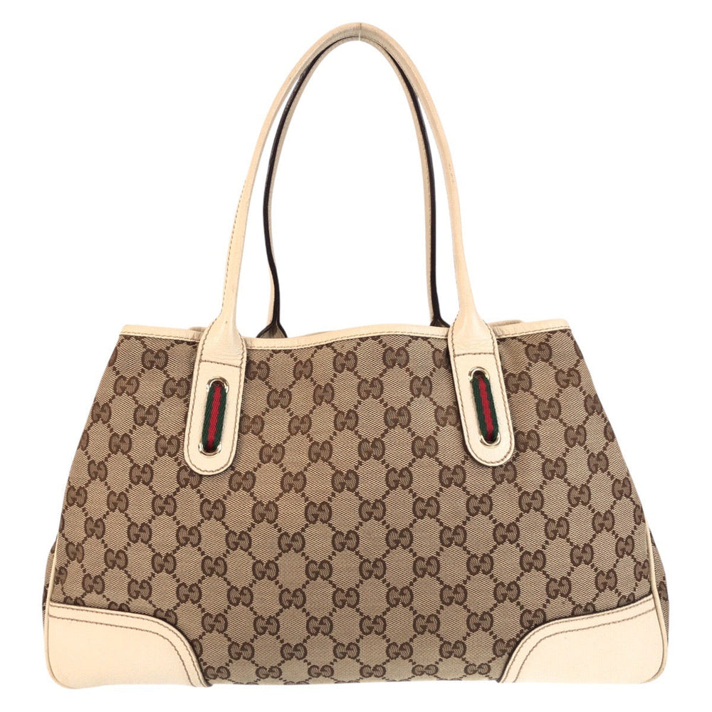 GUCCI Tote Bag 163805 GG canvas, leather Beige white Tote Bag Shoulder Bag Pretty Women Used Authentic