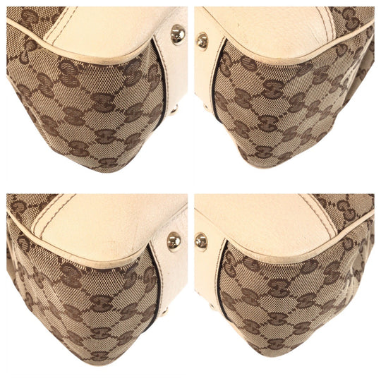 GUCCI Tote Bag 163805 GG canvas, leather Beige white Tote Bag Shoulder Bag Pretty Women Used Authentic