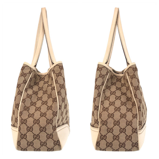 GUCCI Tote Bag 163805 GG canvas, leather Beige white Tote Bag Shoulder Bag Pretty Women Used Authentic