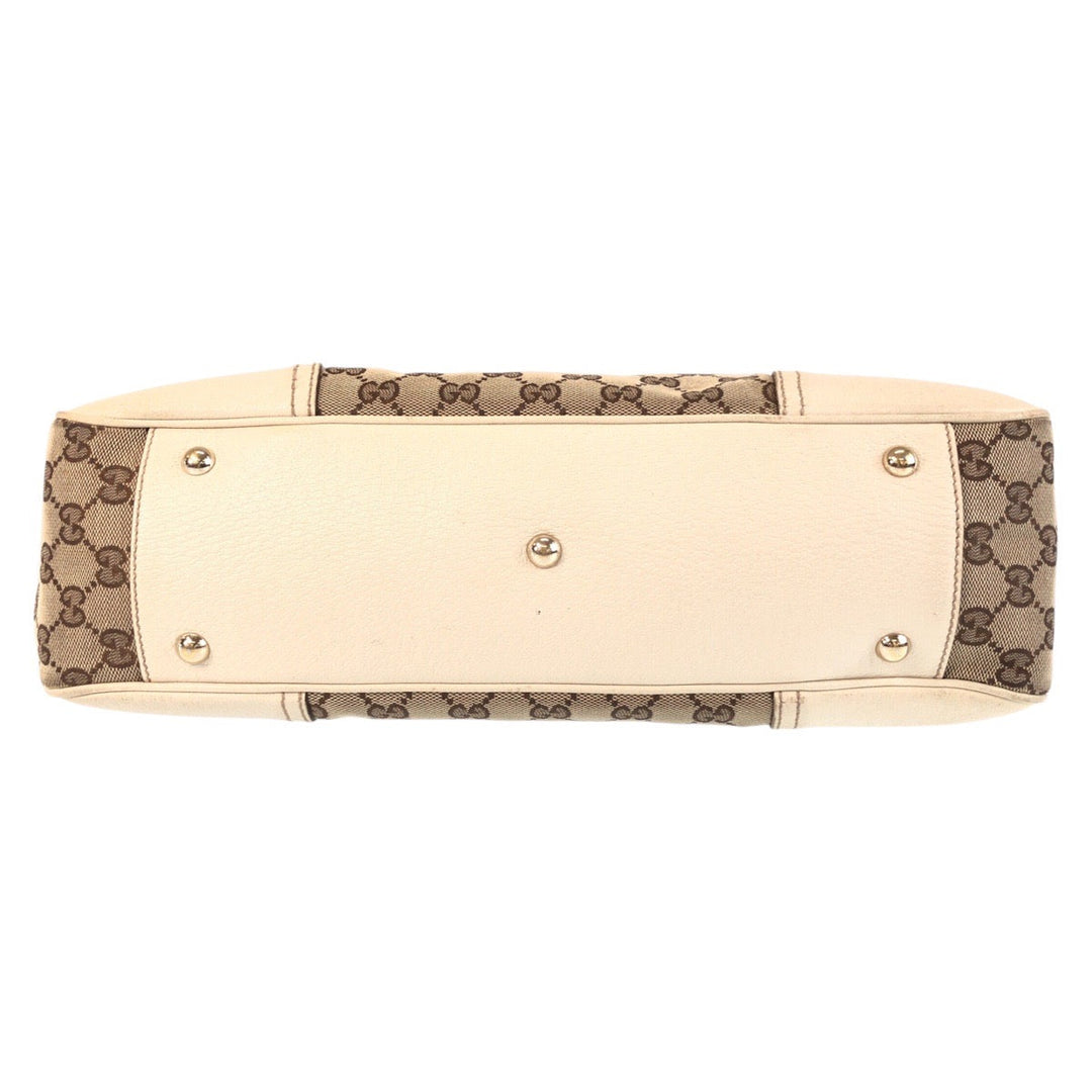 GUCCI Tote Bag 163805 GG canvas, leather Beige white Tote Bag Shoulder Bag Pretty Women Used Authentic