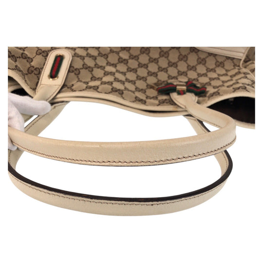 GUCCI Tote Bag 163805 GG canvas, leather Beige white Tote Bag Shoulder Bag Pretty Women Used Authentic