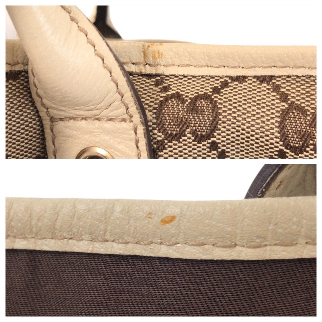 GUCCI Tote Bag 163805 GG canvas, leather Beige white Tote Bag Shoulder Bag Pretty Women Used Authentic