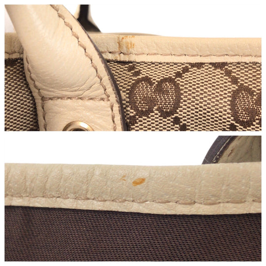 GUCCI Tote Bag 163805 GG canvas, leather Beige white Tote Bag Shoulder Bag Pretty Women Used Authentic