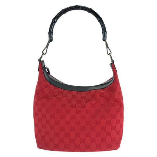GUCCI Shoulder Bag 000 0531 GG canvas, leather Red black Bamboo Women Used Authentic