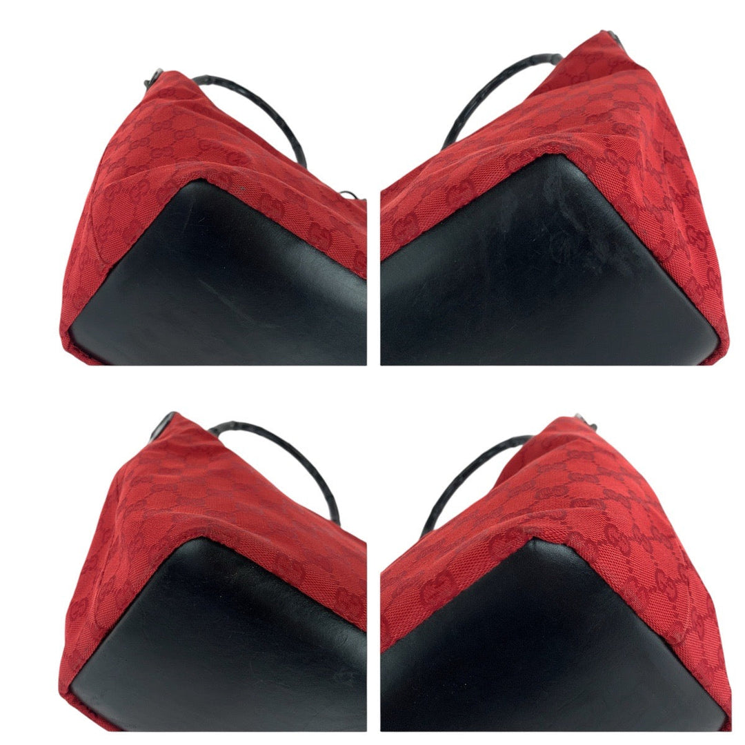 GUCCI Shoulder Bag 000 0531 GG canvas, leather Red black Bamboo Women Used Authentic