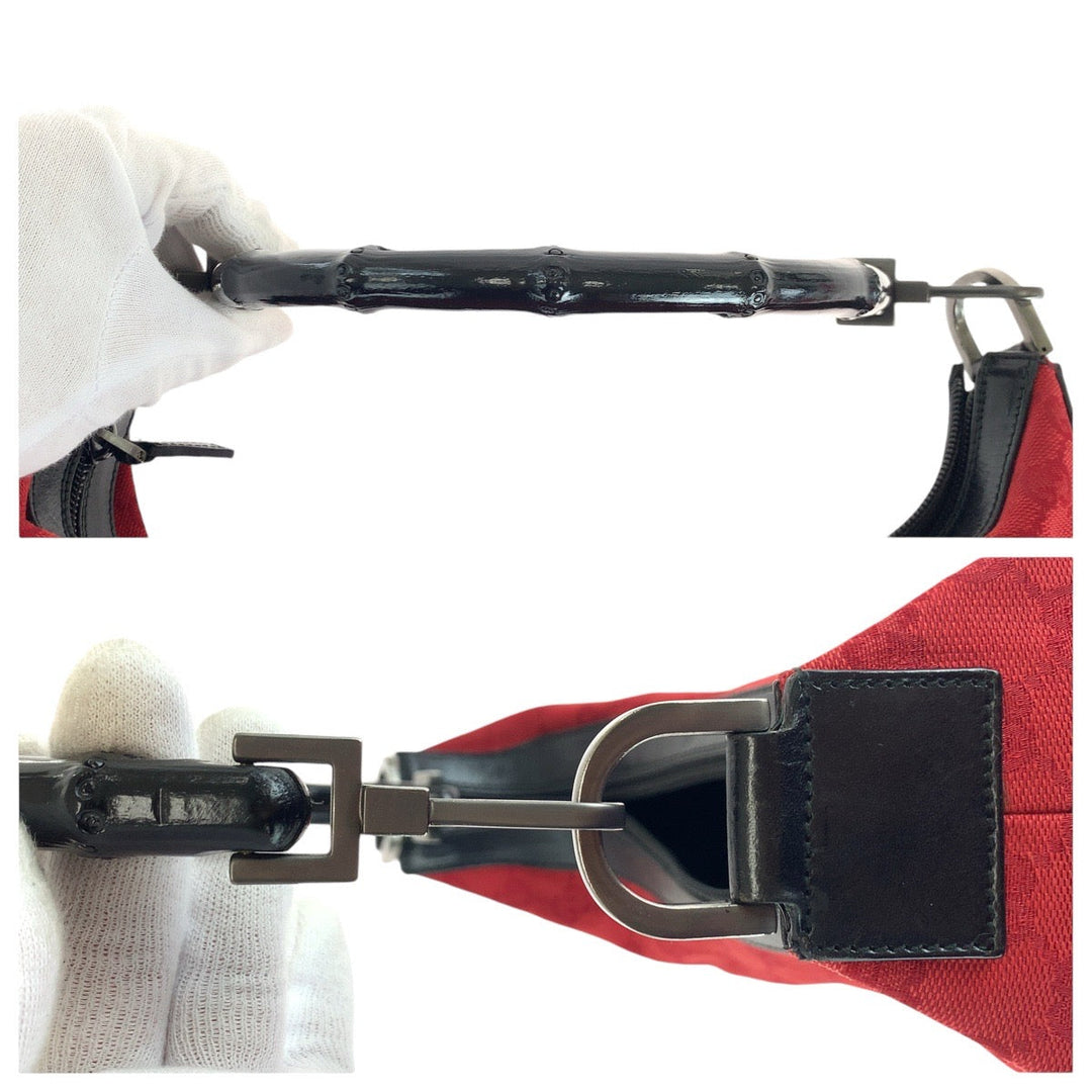 GUCCI Shoulder Bag 000 0531 GG canvas, leather Red black Bamboo Women Used Authentic