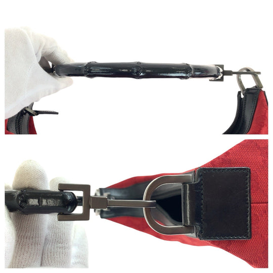 GUCCI Shoulder Bag 000 0531 GG canvas, leather Red black Bamboo Women Used Authentic