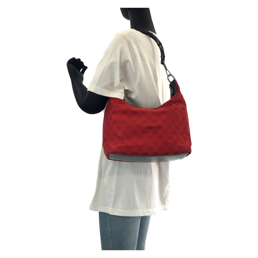 GUCCI Shoulder Bag 000 0531 GG canvas, leather Red black Bamboo Women Used Authentic