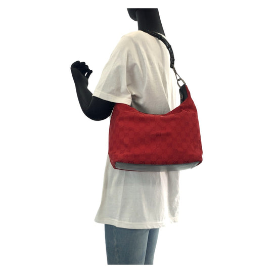 GUCCI Shoulder Bag 000 0531 GG canvas, leather Red black Bamboo Women Used Authentic