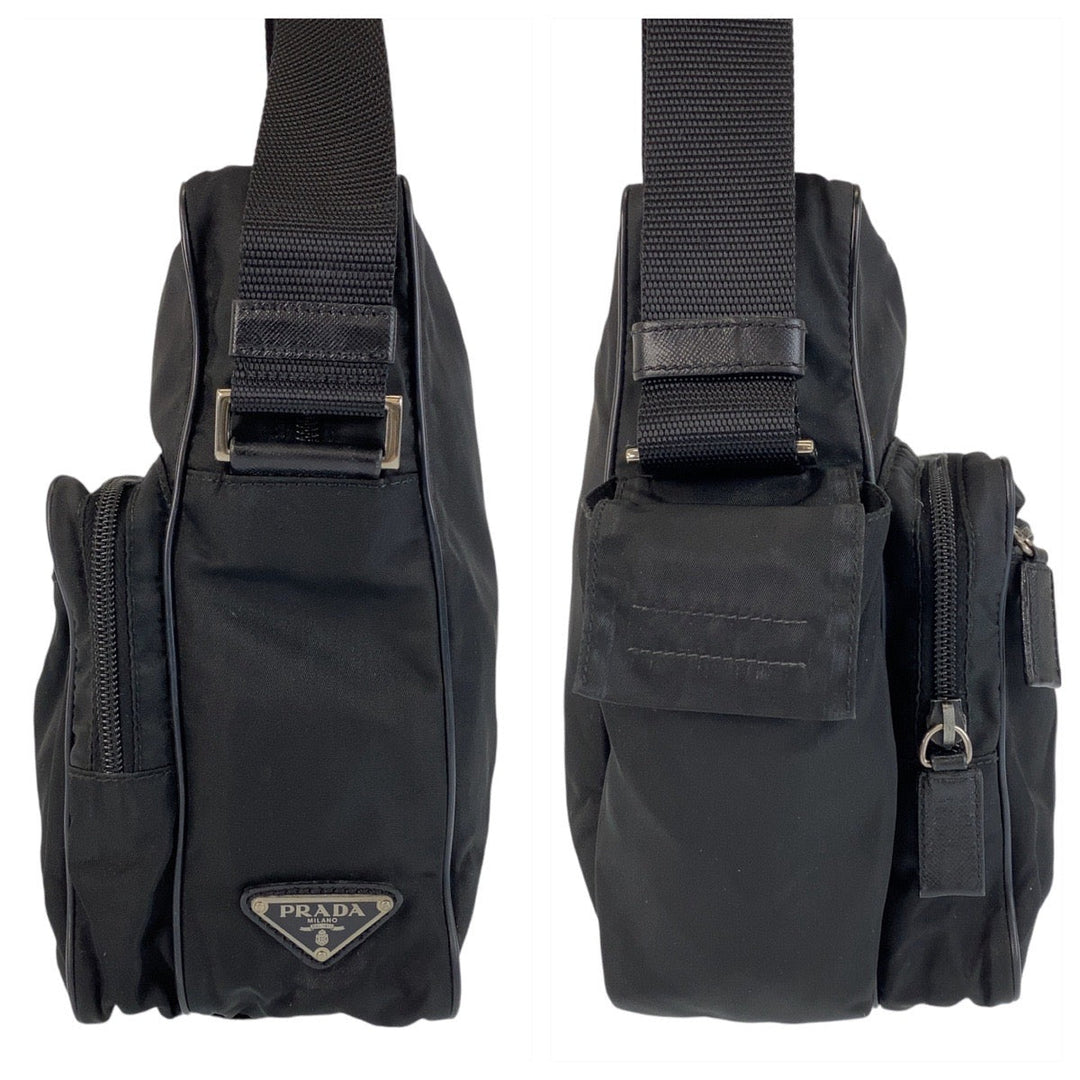 PRADA Shoulder Bag Nylon black Crossbody Shoulder Bag Pochette Unisex Test Triangle With logo Women Used Authentic