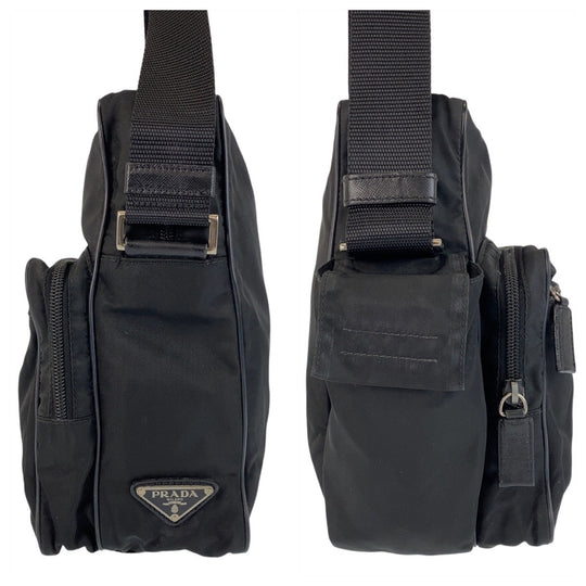 PRADA Shoulder Bag Nylon black Crossbody Shoulder Bag Pochette Unisex Test Triangle With logo Women Used Authentic