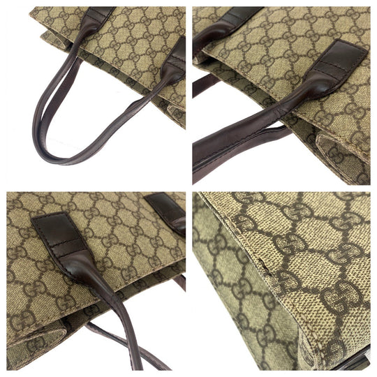 GUCCI Tote Bag 91249 GG Supreme Canvas Beige brown Tote Bag handbag Women Used Authentic