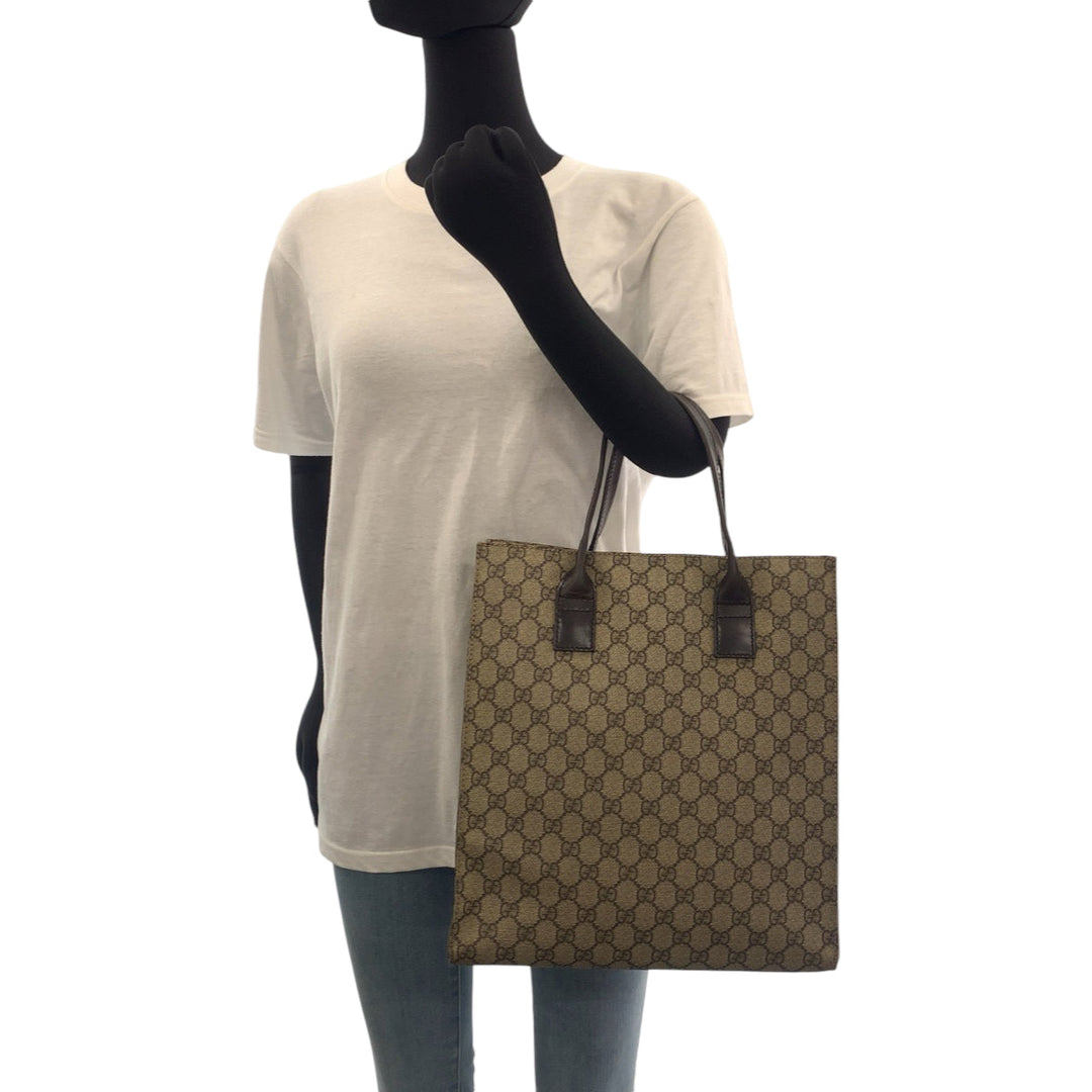 GUCCI Tote Bag 91249 GG Supreme Canvas Beige brown Tote Bag handbag Women Used Authentic