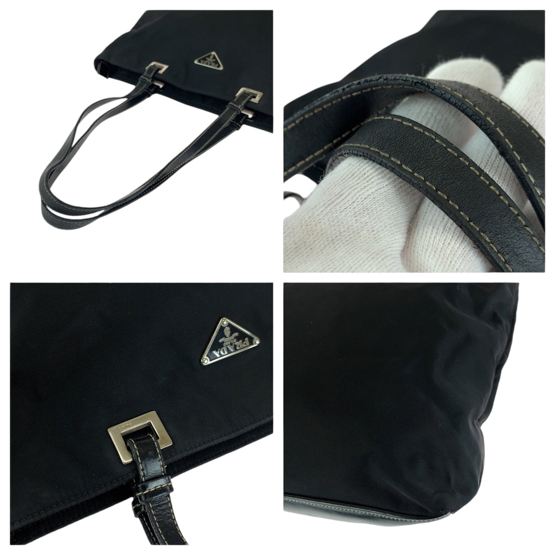 PRADA Tote Bag BR1092 Nylon black Tote Bag Shoulder Bag Test Triangle With logo Women Used Authentic