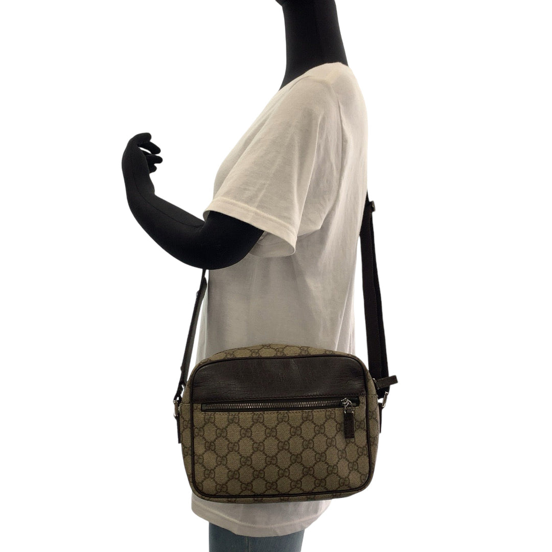 GUCCI Shoulder Bag GG Supreme Canvas Beige brown Shoulder Bag pochette GG plus Women Used Authentic