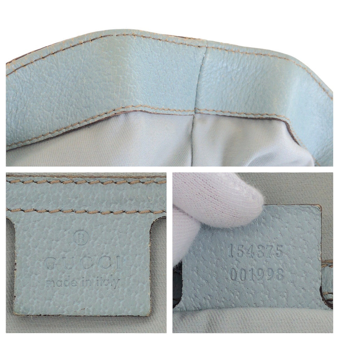 GUCCI Tote Bag 154375 GG canvas, leather Beige light blue Tote Bag handbag Women Used Authentic