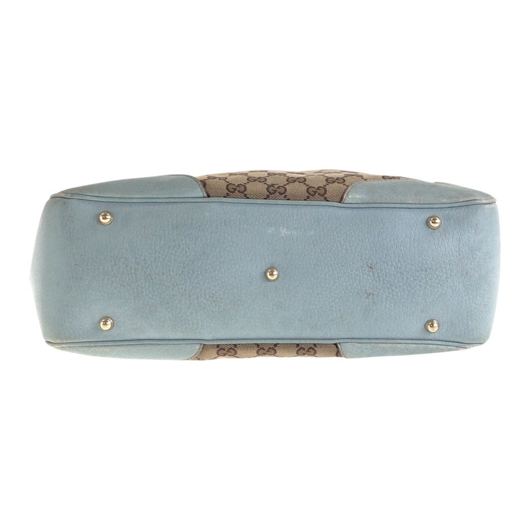 GUCCI Tote Bag 154375 GG canvas, leather Beige light blue Tote Bag handbag Women Used Authentic