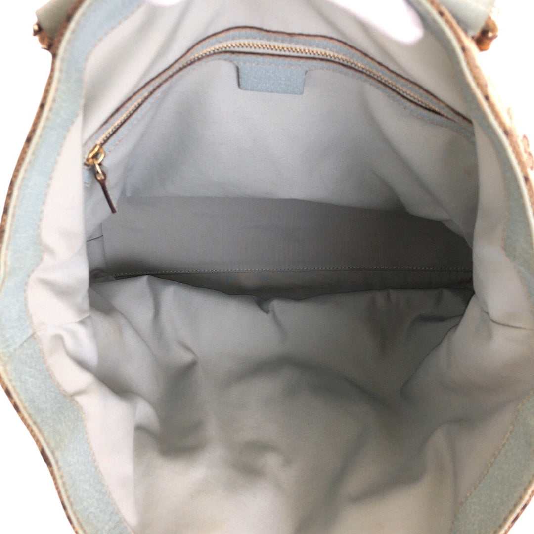 GUCCI Tote Bag 154375 GG canvas, leather Beige light blue Tote Bag handbag Women Used Authentic