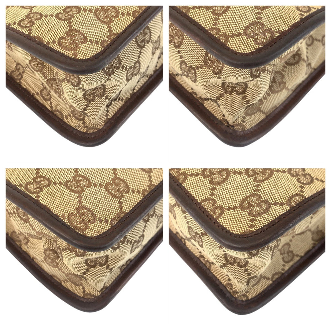 GUCCI Shoulder Bag 91762 GG canvas, leather Brown beige Crossbody Shoulder Bag Messenger Bag Women Used Authentic