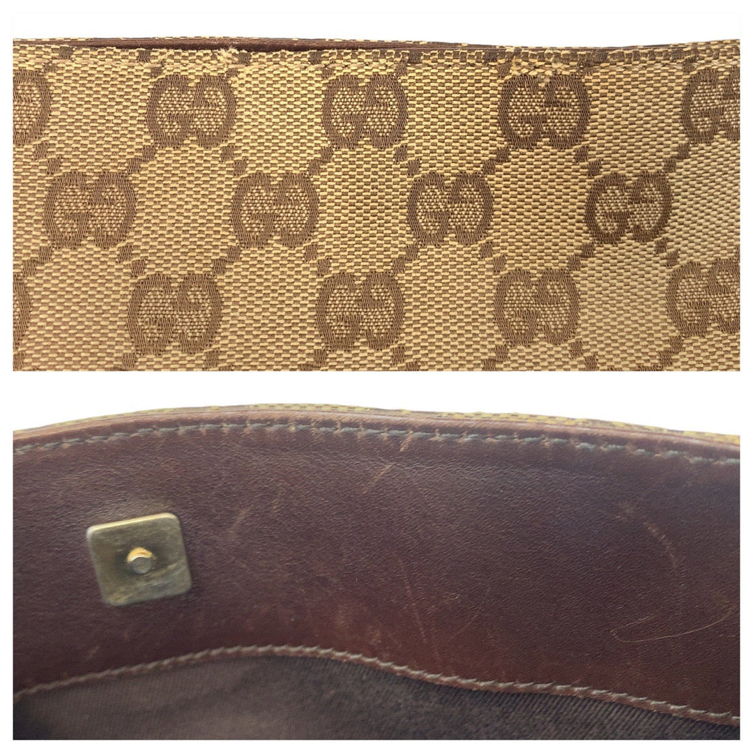 GUCCI Shoulder Bag 91762 GG canvas, leather Brown beige Crossbody Shoulder Bag Messenger Bag Women Used Authentic