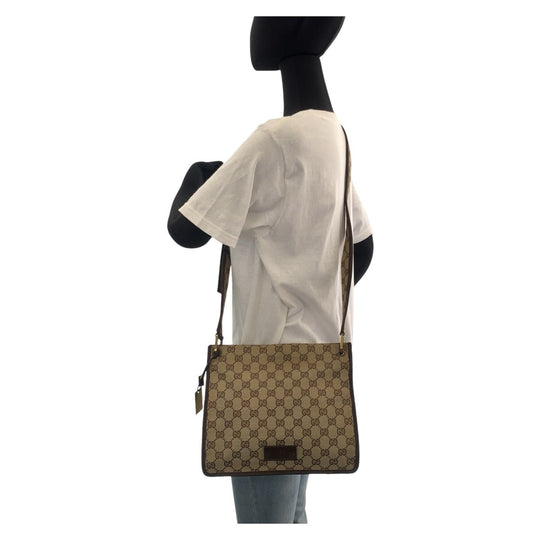 GUCCI Shoulder Bag 91762 GG canvas, leather Brown beige Crossbody Shoulder Bag Messenger Bag Women Used Authentic
