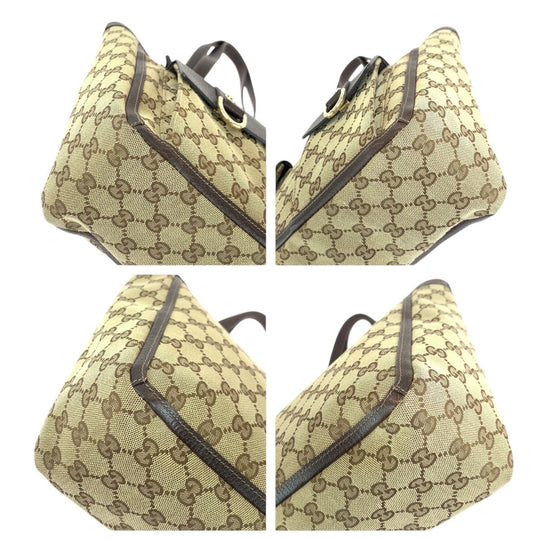 GUCCI Tote Bag 146247 GG canvas, leather Brown beige Tote Bag Shoulder Bag Abbey Women Used Authentic