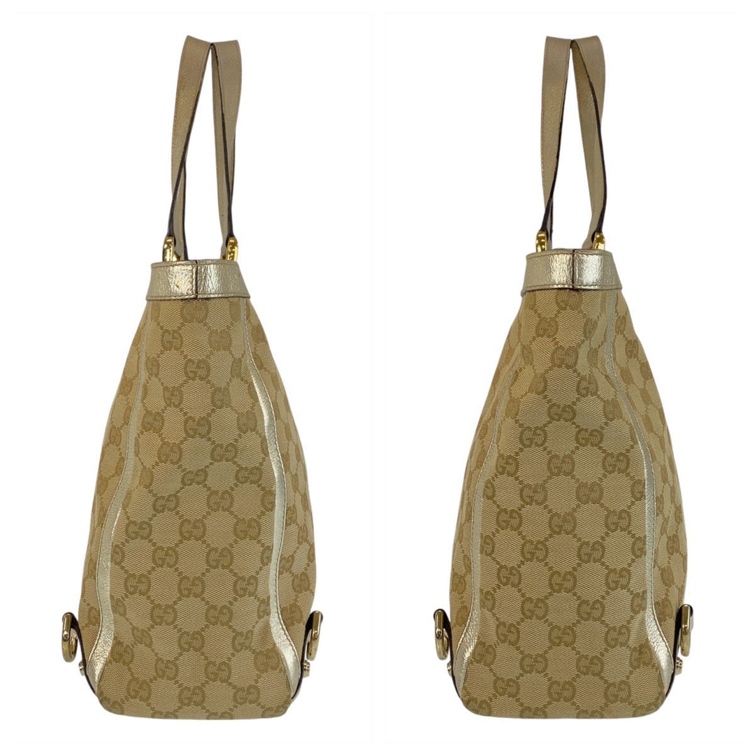 GUCCI Tote Bag 141472 GG canvas, leather beige Tote Bag Shoulder Bag Women Used Authentic