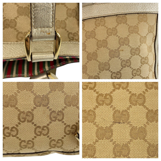 GUCCI Tote Bag 141472 GG canvas, leather beige Tote Bag Shoulder Bag Women Used Authentic