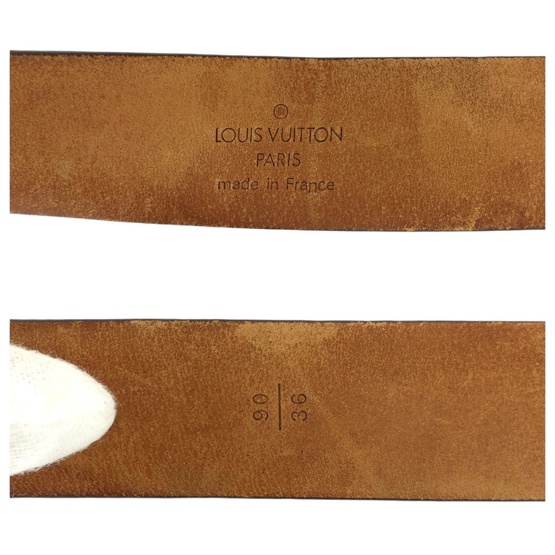LOUIS VUITTON belt M6803 PVC, Leather Brown Damier Sainteure Carre mens 36 Used Authentic