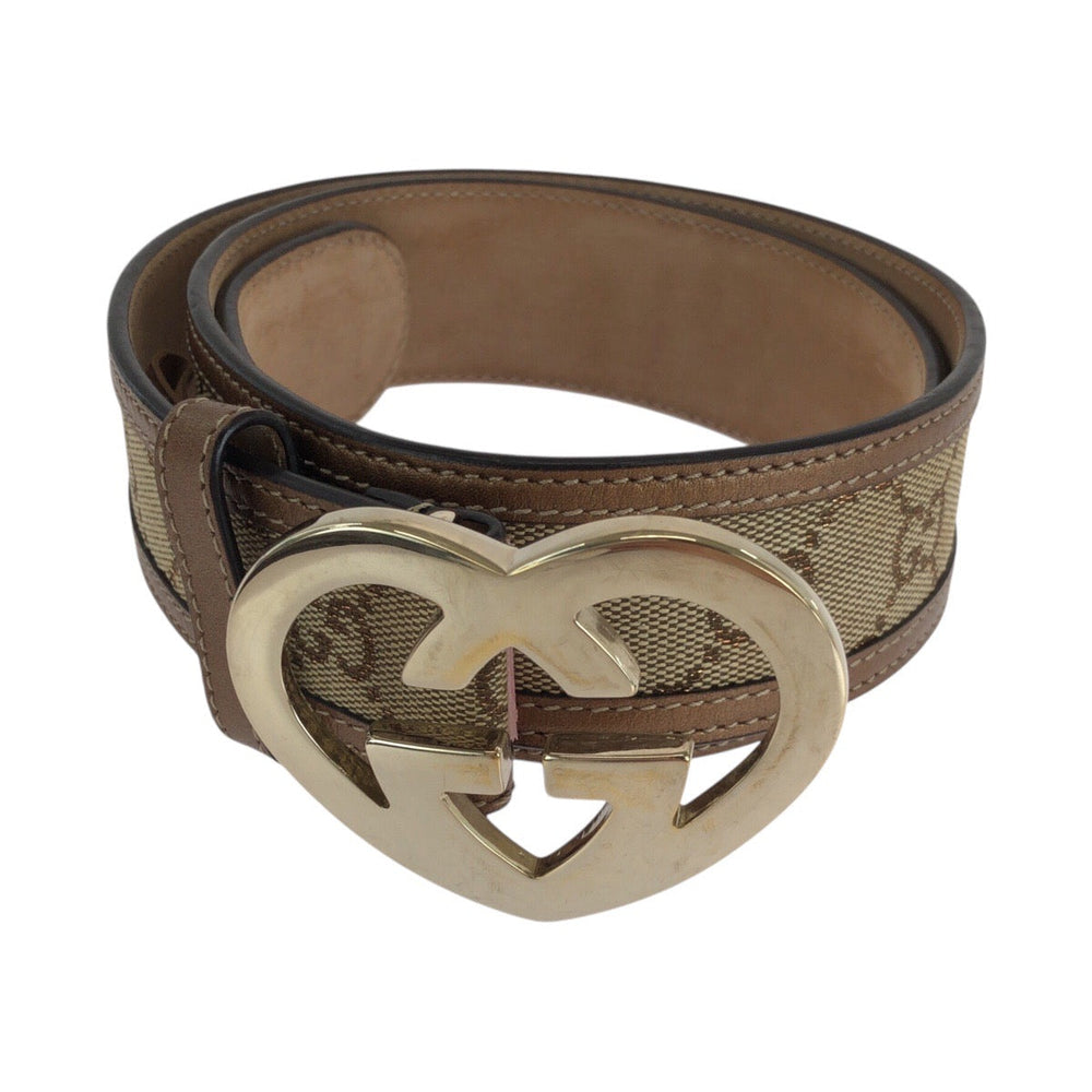 GUCCI belt 245856 479610 80 32 GG canvas, leather Brown Belts Unisex Heart Rocking Women 32 Used Authentic