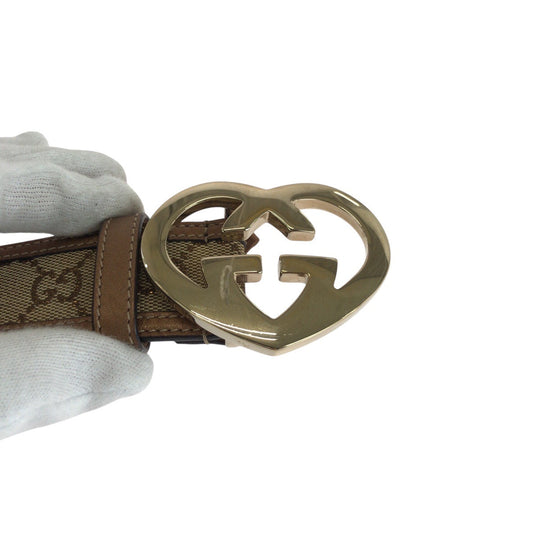 GUCCI belt 245856 479610 80 32 GG canvas, leather Brown Belts Unisex Heart Rocking Women 32 Used Authentic