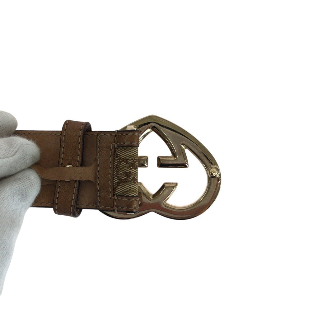 GUCCI belt 245856 479610 80 32 GG canvas, leather Brown Belts Unisex Heart Rocking Women 32 Used Authentic