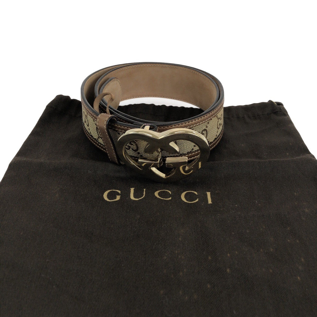 GUCCI belt 245856 479610 80 32 GG canvas, leather Brown Belts Unisex Heart Rocking Women 32 Used Authentic