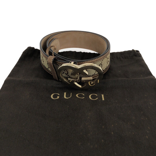 GUCCI belt 245856 479610 80 32 GG canvas, leather Brown Belts Unisex Heart Rocking Women 32 Used Authentic