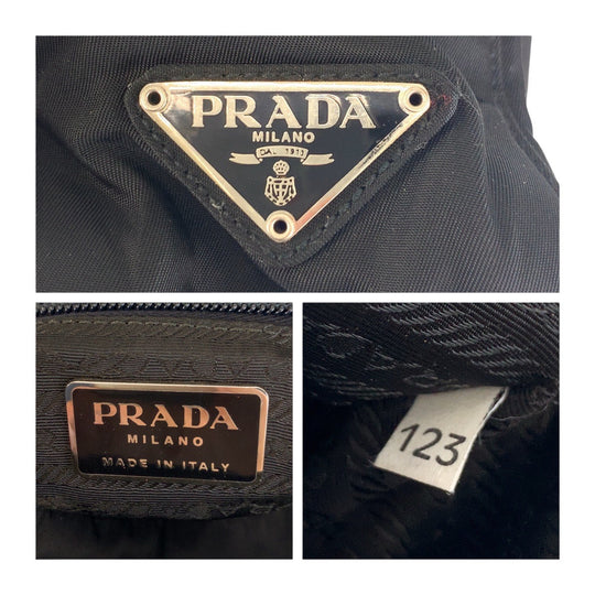 PRADA Tote Bag Nylon black Tote Bag Shoulder Bag Test Triangle With logo Women Used Authentic