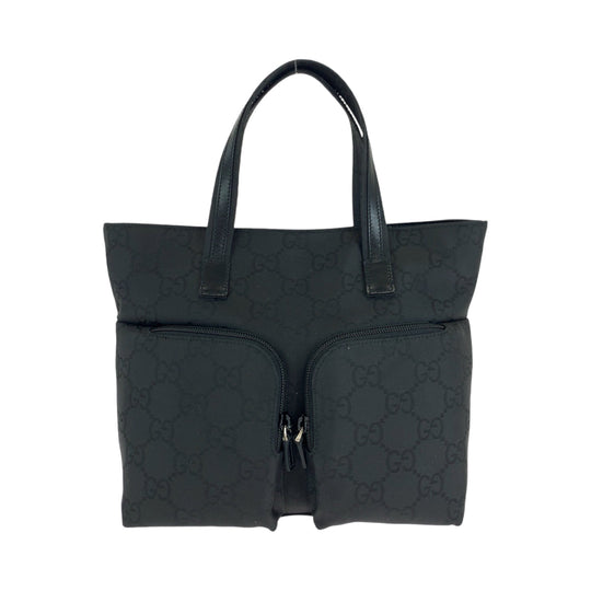 GUCCI Tote Bag 105650 GG canvas black Tote Bag handbag W pocket Women Used Authentic