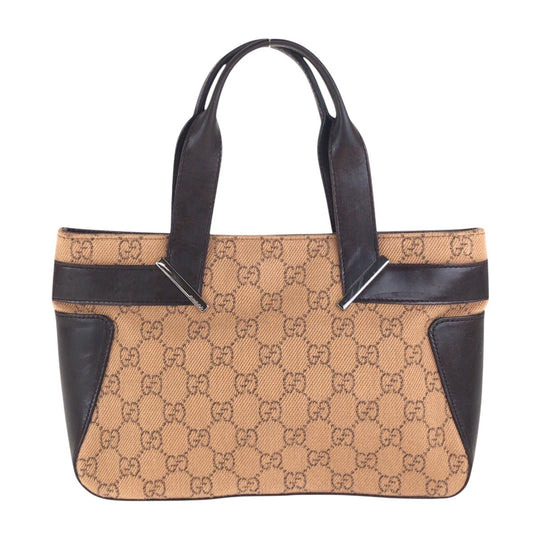 GUCCI Tote Bag 73984 GG canvas, leather Brown Tote Bag handbag Women Used Authentic