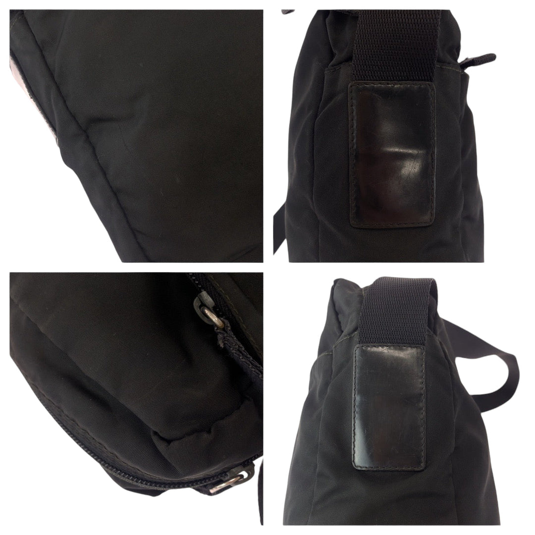 PRADA Shoulder Bag Nylon black Shoulder Bag pochette Test Triangle With logo Women Used Authentic